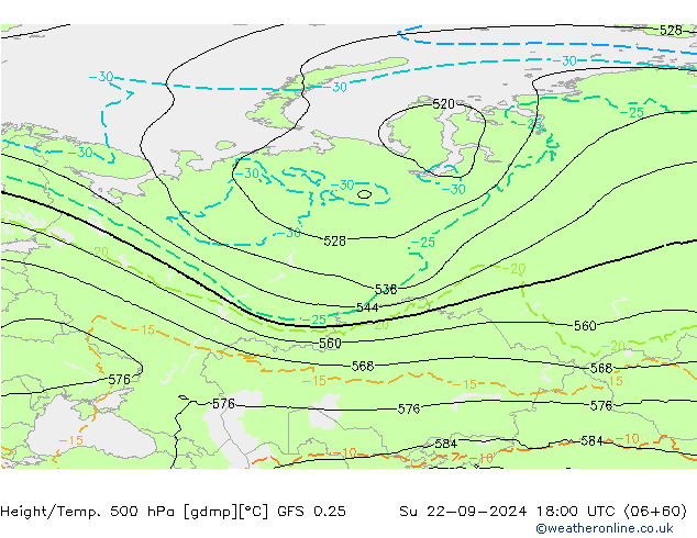 Z500/Yağmur (+YB)/Z850 GFS 0.25 Paz 22.09.2024 18 UTC