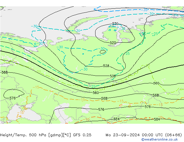 Z500/Rain (+SLP)/Z850 GFS 0.25 Mo 23.09.2024 00 UTC