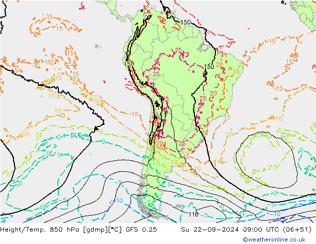 Z500/Rain (+SLP)/Z850 GFS 0.25 Dom 22.09.2024 09 UTC