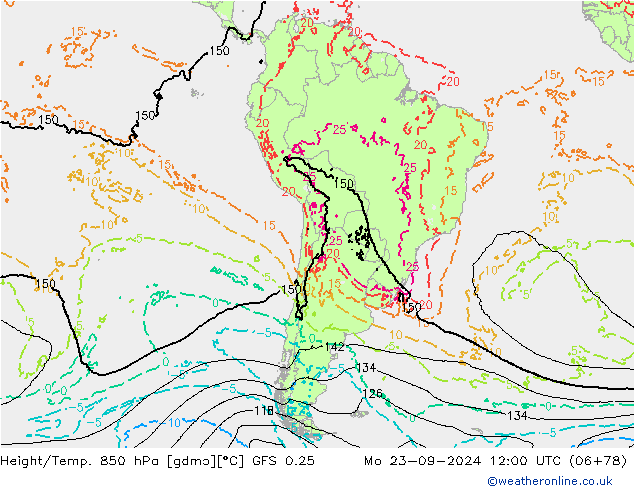 Height/Temp. 850 hPa GFS 0.25  23.09.2024 12 UTC