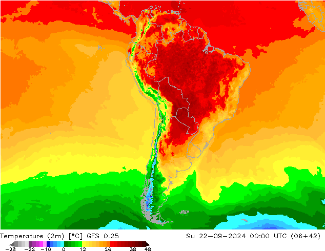 Temperatura (2m) GFS 0.25 dom 22.09.2024 00 UTC