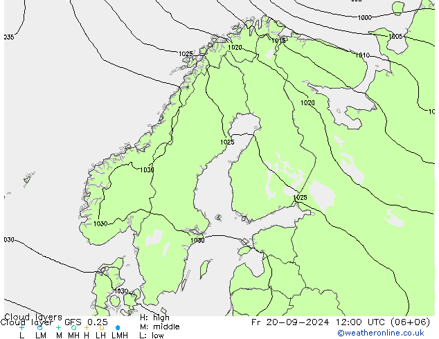 Wolkenschichten GFS 0.25 Fr 20.09.2024 12 UTC