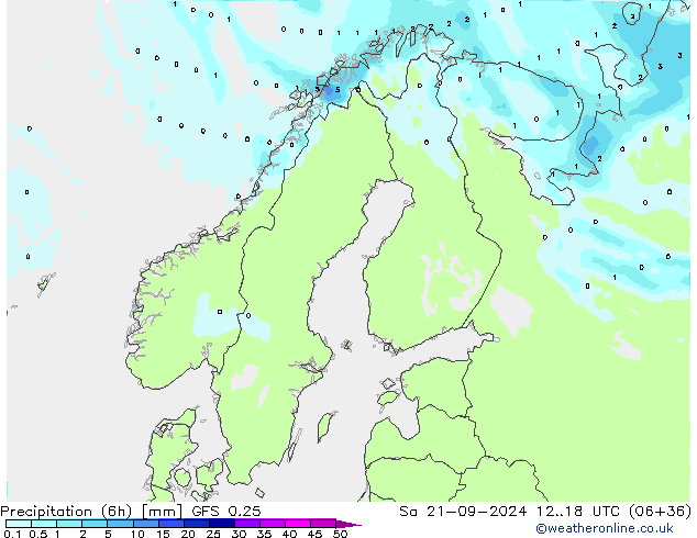 Z500/Rain (+SLP)/Z850 GFS 0.25 сб 21.09.2024 18 UTC