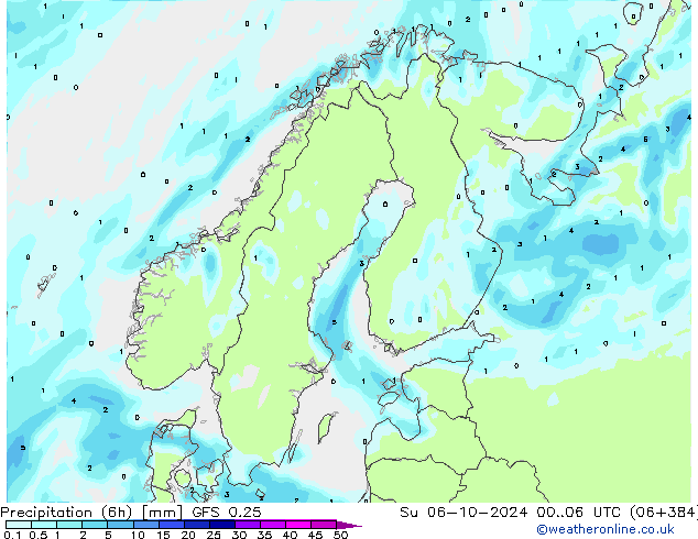 Z500/Rain (+SLP)/Z850 GFS 0.25 Dom 06.10.2024 06 UTC