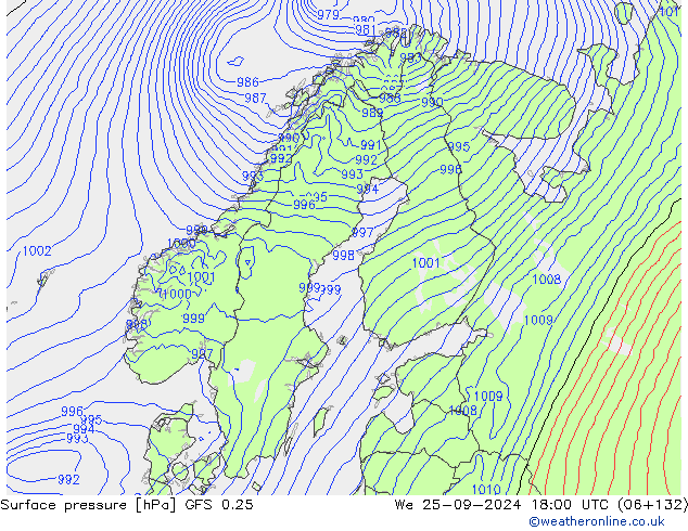 GFS 0.25: mer 25.09.2024 18 UTC