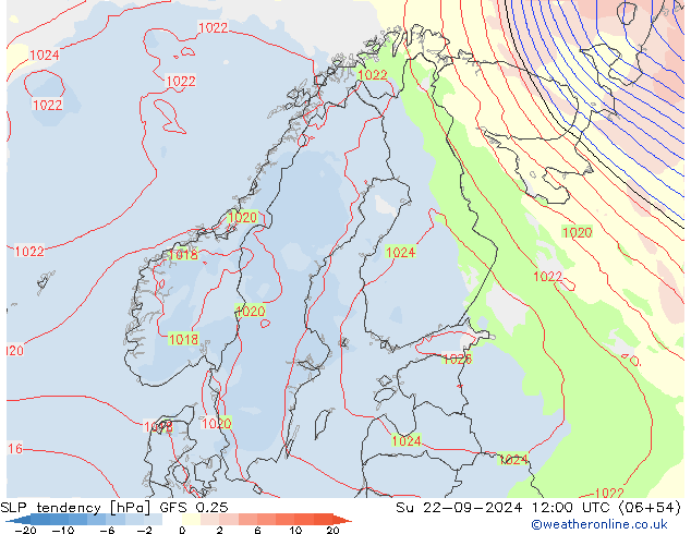 Tendenza di Pressione GFS 0.25 dom 22.09.2024 12 UTC