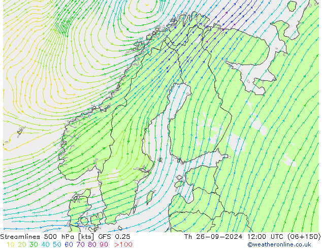 Linea di flusso 500 hPa GFS 0.25 gio 26.09.2024 12 UTC