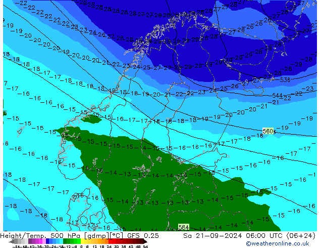 Z500/Rain (+SLP)/Z850 GFS 0.25 Sa 21.09.2024 06 UTC