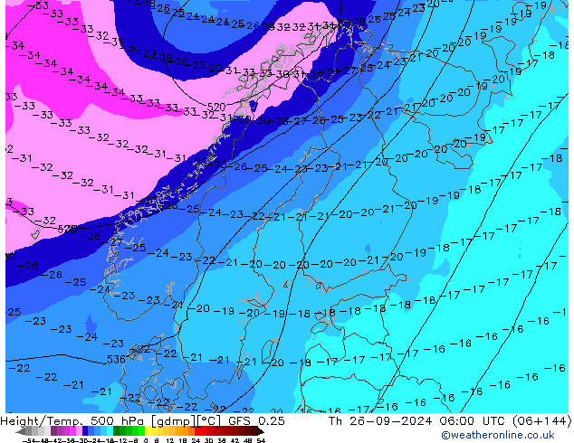 Z500/Yağmur (+YB)/Z850 GFS 0.25 Per 26.09.2024 06 UTC