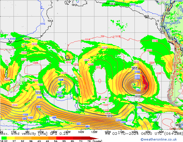 Maks. Rüzgar Hızı GFS 0.25 Çar 02.10.2024 06 UTC