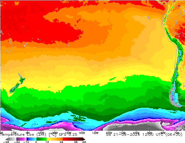 Temperature Low (2m) GFS 0.25 Sa 21.09.2024 12 UTC