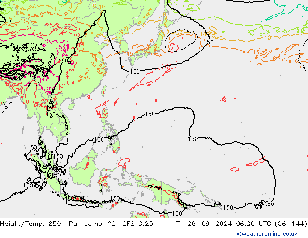 Z500/Rain (+SLP)/Z850 GFS 0.25 Čt 26.09.2024 06 UTC