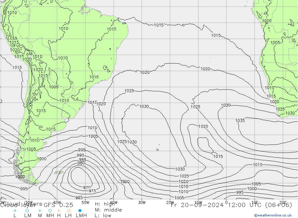 Cloud layer GFS 0.25 ven 20.09.2024 12 UTC