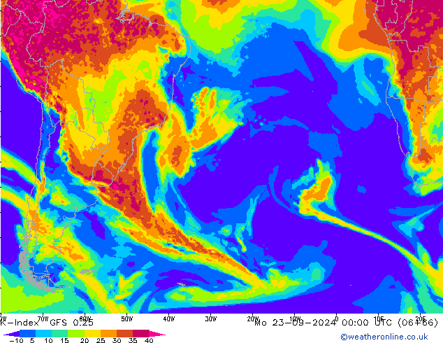 K-Index GFS 0.25 lun 23.09.2024 00 UTC