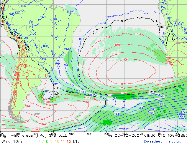 High wind areas GFS 0.25 ср 02.10.2024 06 UTC