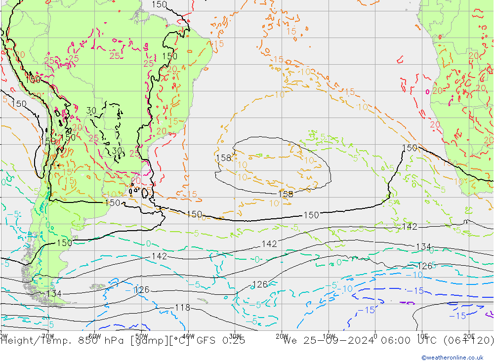 Z500/Rain (+SLP)/Z850 GFS 0.25 śro. 25.09.2024 06 UTC