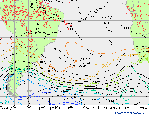 Z500/Rain (+SLP)/Z850 GFS 0.25 Ter 01.10.2024 06 UTC