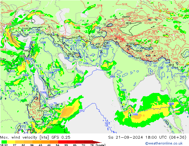 Max. wind velocity GFS 0.25 Sáb 21.09.2024 18 UTC