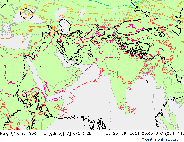 Z500/Rain (+SLP)/Z850 GFS 0.25 We 25.09.2024 00 UTC