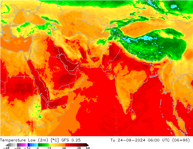 Minumum Değer (2m) GFS 0.25 Sa 24.09.2024 06 UTC