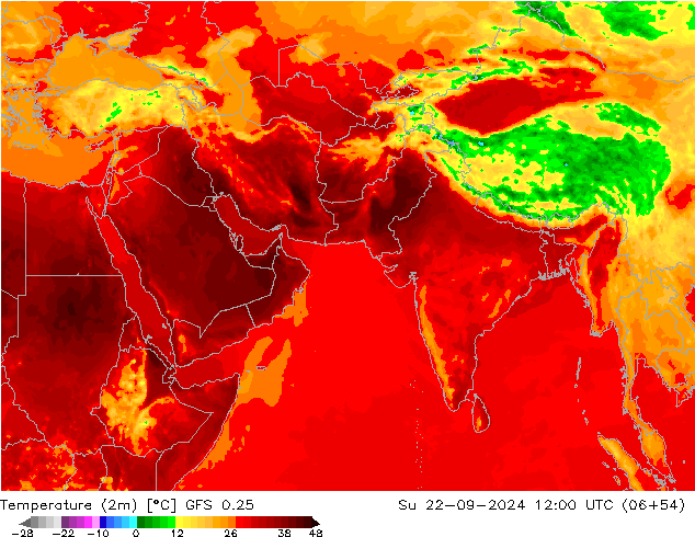 Temperature (2m) GFS 0.25 Ne 22.09.2024 12 UTC