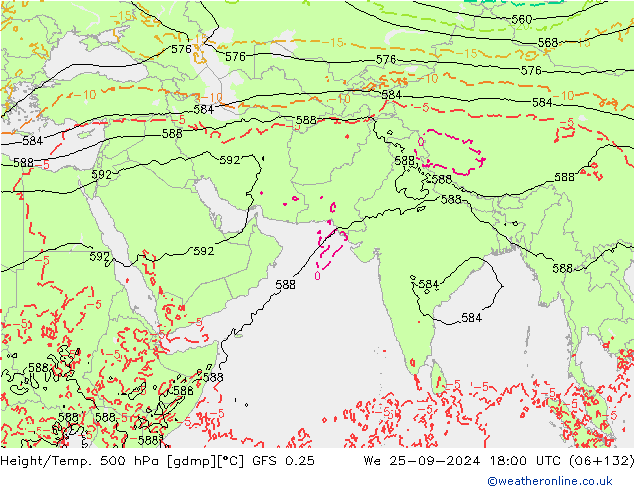 Z500/Rain (+SLP)/Z850 GFS 0.25 Qua 25.09.2024 18 UTC