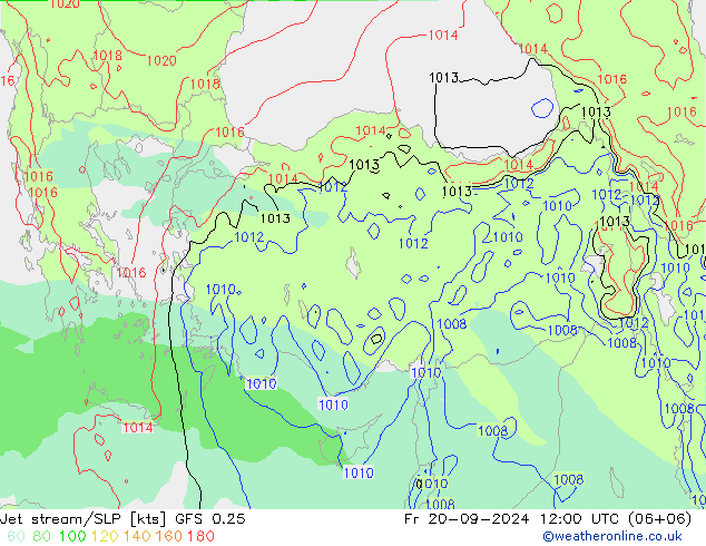 Jet stream/SLP GFS 0.25 Fr 20.09.2024 12 UTC