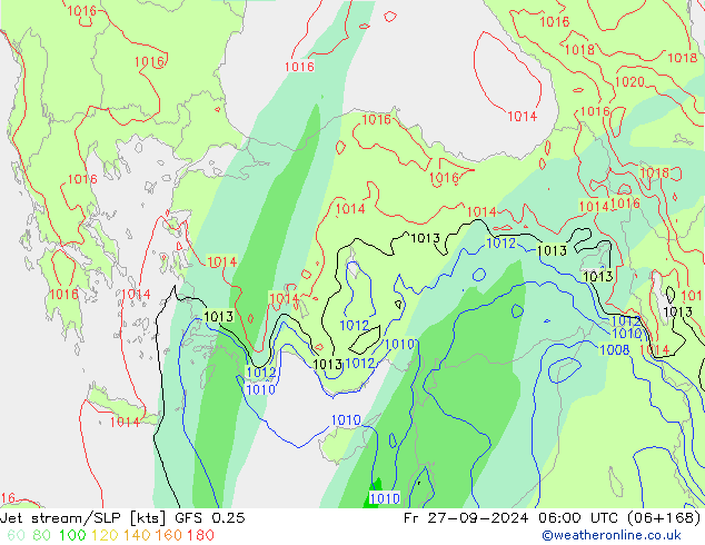 Jet stream GFS 0.25 Sex 27.09.2024 06 UTC