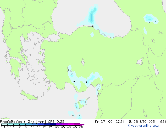 Precipitação (12h) GFS 0.25 Sex 27.09.2024 06 UTC