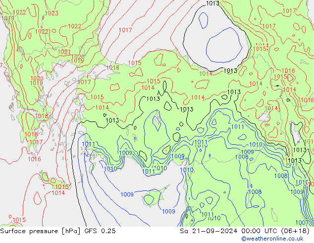 Surface pressure GFS 0.25 Sa 21.09.2024 00 UTC