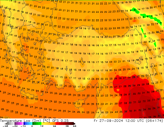 Tiefstwerte (2m) GFS 0.25 Fr 27.09.2024 12 UTC