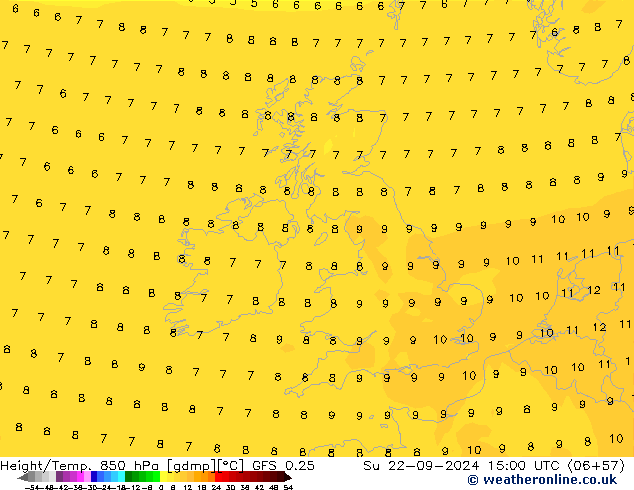 Height/Temp. 850 hPa GFS 0.25 Dom 22.09.2024 15 UTC