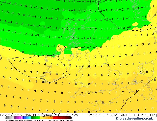 Z500/Rain (+SLP)/Z850 GFS 0.25 We 25.09.2024 00 UTC