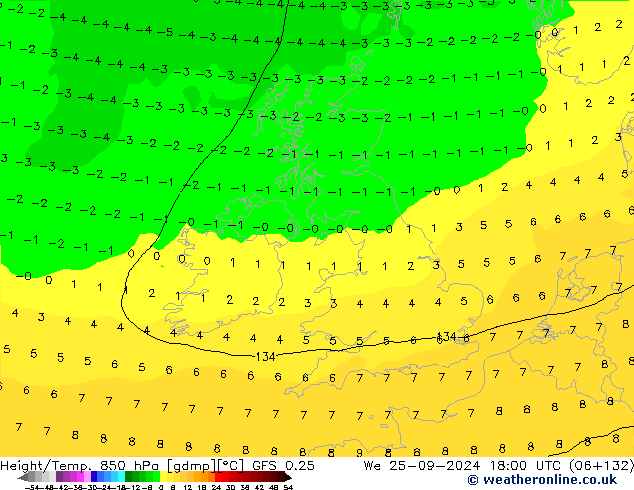 Z500/Regen(+SLP)/Z850 GFS 0.25 wo 25.09.2024 18 UTC