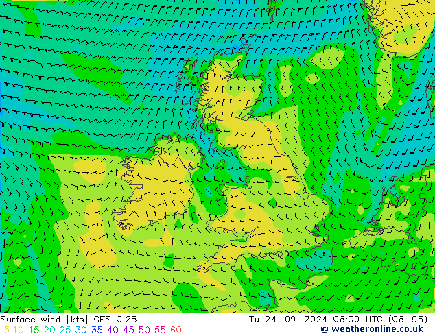 Rüzgar 10 m GFS 0.25 Sa 24.09.2024 06 UTC