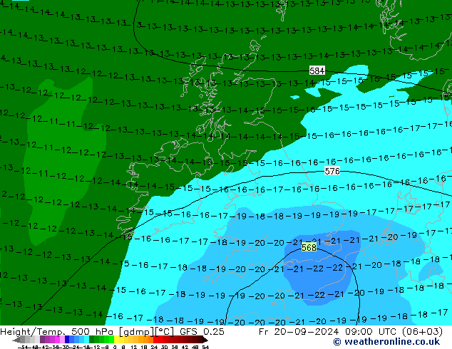 Z500/Rain (+SLP)/Z850 GFS 0.25 Pá 20.09.2024 09 UTC