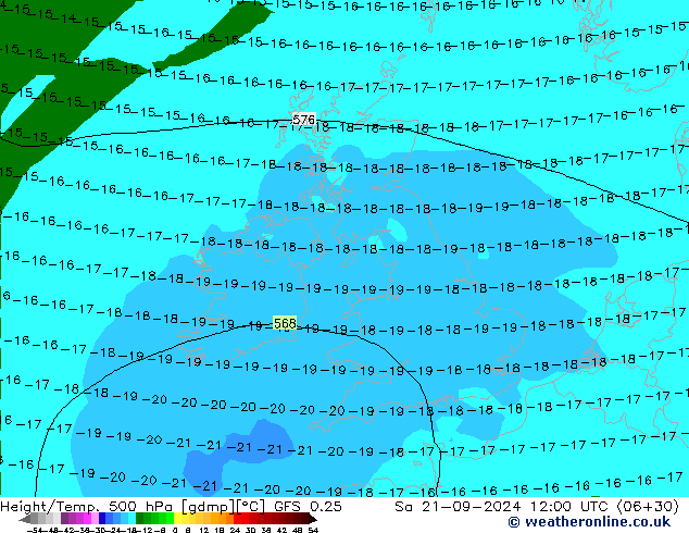 Z500/Rain (+SLP)/Z850 GFS 0.25 sab 21.09.2024 12 UTC