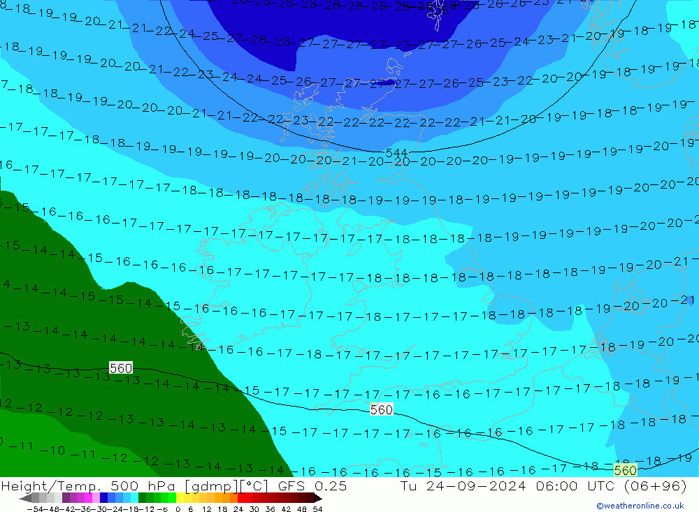 Height/Temp. 500 hPa GFS 0.25 Tu 24.09.2024 06 UTC