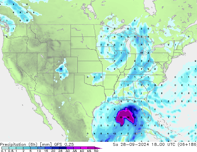 Precipitação (6h) GFS 0.25 Sáb 28.09.2024 00 UTC