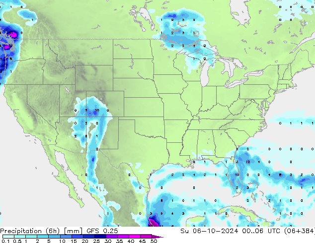 Z500/Rain (+SLP)/Z850 GFS 0.25 nie. 06.10.2024 06 UTC