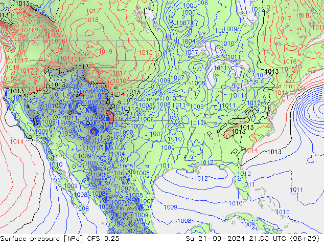 Pressione al suolo GFS 0.25 sab 21.09.2024 21 UTC