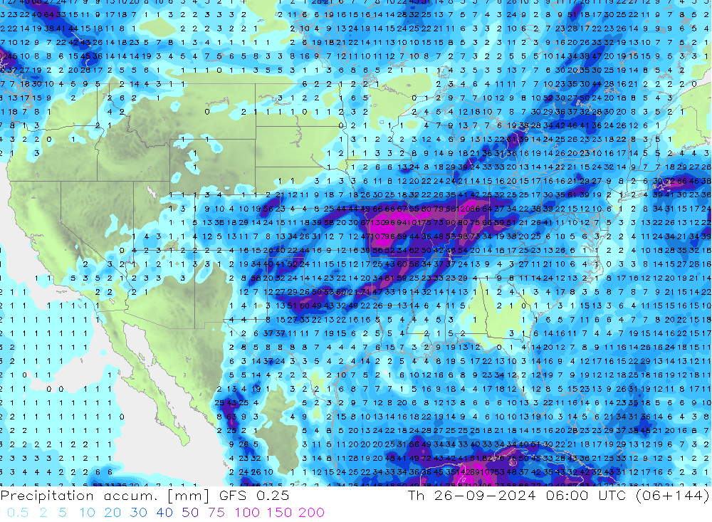 Precipitation accum. GFS 0.25 Th 26.09.2024 06 UTC