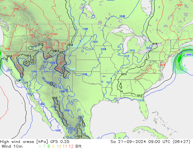 High wind areas GFS 0.25 сб 21.09.2024 09 UTC