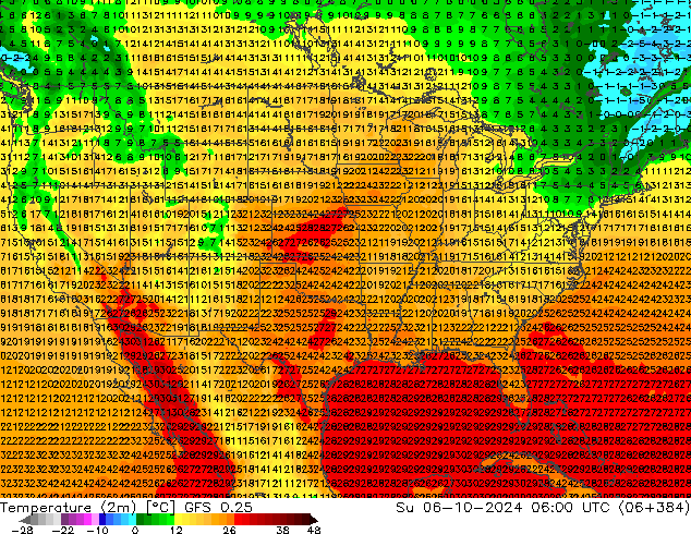 Sıcaklık Haritası (2m) GFS 0.25 Paz 06.10.2024 06 UTC