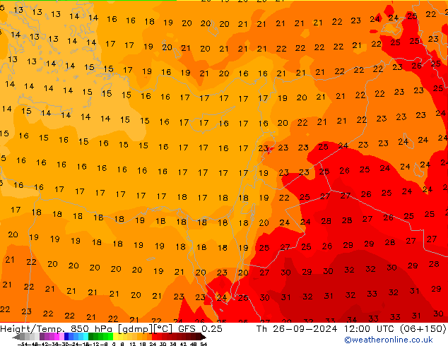 Z500/Rain (+SLP)/Z850 GFS 0.25 jeu 26.09.2024 12 UTC