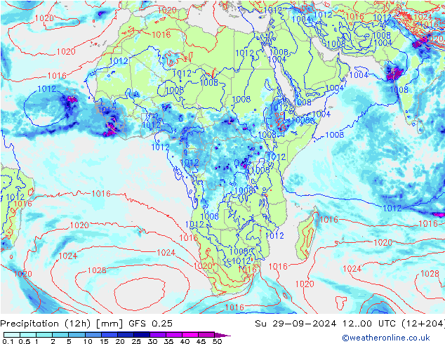 осадки (12h) GFS 0.25 Вс 29.09.2024 00 UTC