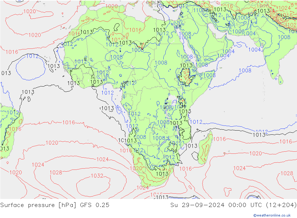 Surface pressure GFS 0.25 Su 29.09.2024 00 UTC