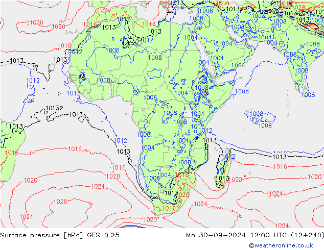 Surface pressure GFS 0.25 Mo 30.09.2024 12 UTC