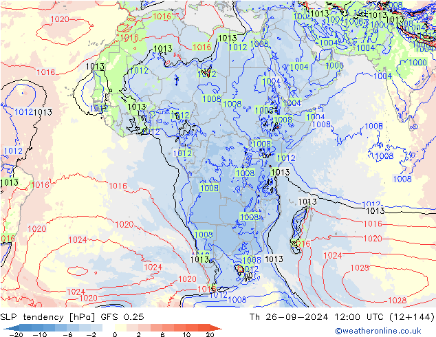 SLP tendency GFS 0.25 Th 26.09.2024 12 UTC