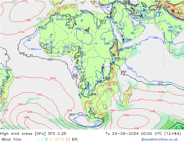 High wind areas GFS 0.25 Ter 24.09.2024 00 UTC